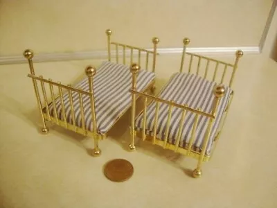 Vintage Miniature Dollhouse 2 Single Brass Beds Mattresses Original Collectible • $14.50