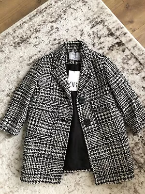 New Zara Kids Two Tone Black White Plaid Tweed Coat 6 Years • $119