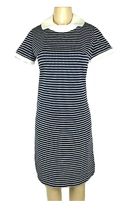 1960s Mod Dress Vintage Shift Navy Blue White Stripe GoGo Peter Pan Collar Twee • $27.99