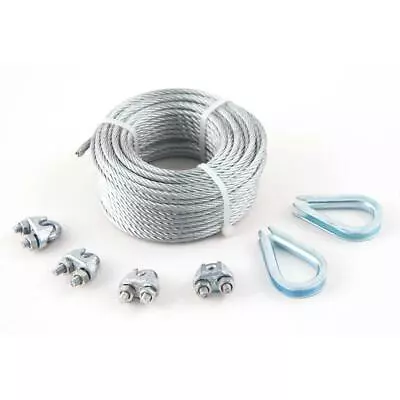 KingChain Wire Rope Cable Kit 1/8X50 Ft Clips Thimble Galvanized Steel Metallic • $22.95