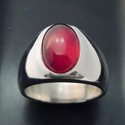 MJG STERLING SILVER MEN'S RING.14 X 10mm OVAL LAB RUBY CABOCHON SZ 10. • $121