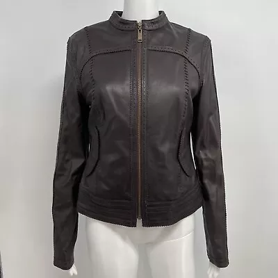 MOSCHINO Genuine Leather Brown Classic  Moto Biker Jacket Size US 8 • $189