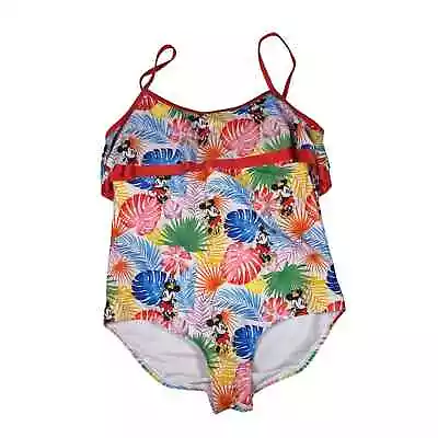 NWOT DISNEY Minnie Mouse Red Tropical One Piece Ruffle Swimsuit Women XXL • $25