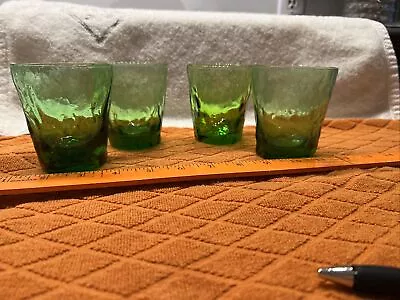 4 Vintage Morgantown Crinkle Green Old Fashioned Glasses • $25