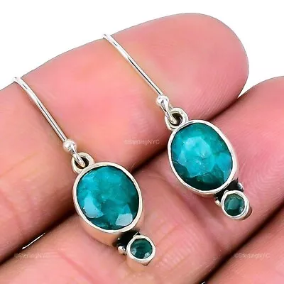 Natural Zambian Emerald Gemstone Drop/Dangle Earrings 925 Sterling Silver • $10.99