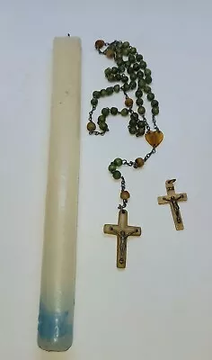 Vintage Catholic Irish Cattle Horn Rosary  + Cross +  Original Lourdes  Candle  • £45