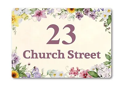 Personalised Floral Watercolour METAL House Street Number Home Sign Plaque • £10.99