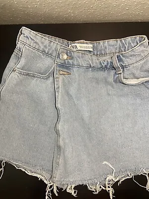 Zara Blue Shorts Denim Collection Jean Shorts Women With Skirt Button Size XS • $18.24