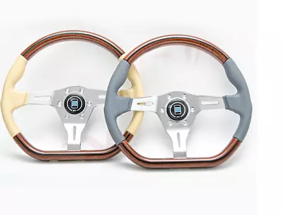Wood And Beige/gray Leather ND Style D Shape Steering Wheel With Nardi Button • $269.74