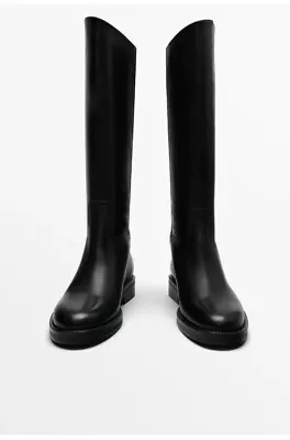 Massimo Dutti Black Leather Riding Boots Size 5 Euro 38 • £134.99