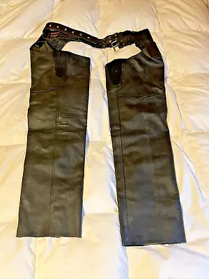 Mens Leather Motorcycle Chaps Interstate Leather Large - Great Shape! • $30