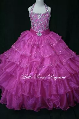 NEW* Little Rosie Girls Glitz Long Pageant Dress LR2023 Fuchsia 10 $550   ***New • $337.50