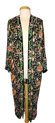 Zara Trf Black & Pink Floral & Embroidered Kimono Duster Medium • $35