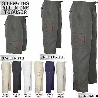Mens 3 In 1 Zip Off Cargo Trousers Elasticated Waist Pants Combat Work Bottoms • £13.99