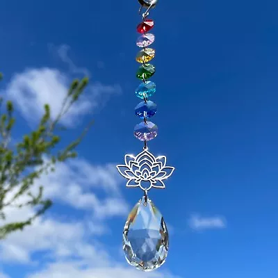 New Lotus Flower Root Rainbow Chakra Sun Catcher Hanging Mobile ~ Spiritual Yoga • £10.95