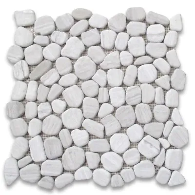 W98T Athens Silver Cream Marble Pebble NonSlip Shower Floor Tile HaisaLight • $14.99