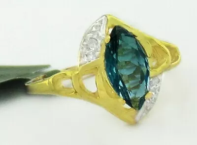 GENUINE 1.18 Cts BLUE ZIRCON & DIAMOND RING 10K GOLD -Free Certificate Appraisal • $0.99