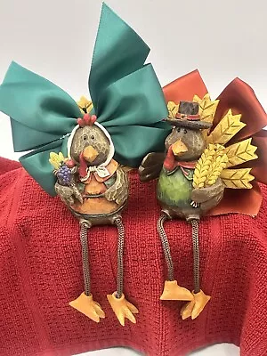 Thanksgiving Turkey Shelf Sitter Couple Resin With Removable Bows • $14.99