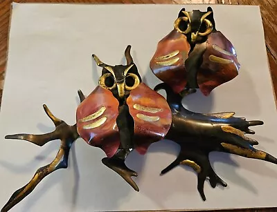 Vintage Mid Century Brass & Copper Metal Owl Pair Metal Wall Art 3D • $15