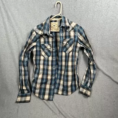 HOLLISTER Mens Shirt Size Medium Plaid Blue Button Down Long Sleeve Front Pocket • $12.80