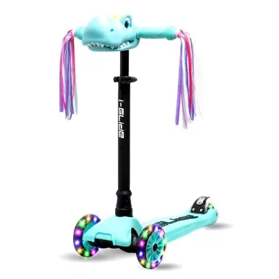 I-GLIDE 3 Wheel Kids V3 Kick Scooter Aqua With Dino Head And Ribbons • $164.90