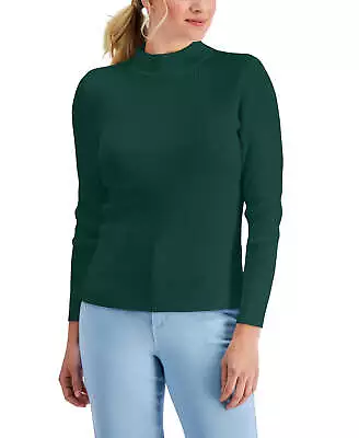 MSRP $47 Karen Scott Cotton Solid Rib Mock-Neck Sweater Green Size XL • $12.59