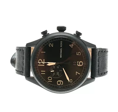 Michael Kors MK7069 Hangar Leather Strap Watch 45mm Black 1843 • $221.25