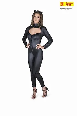 Black Cat Woman Suite W Ears Headband Ladies Costume Fancy Dress Superhero Party • $27.95