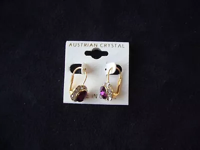 Vintage Austrian Crystal Purple & Clear Bright Cluster Drop Gold Tone Earring • $6.99