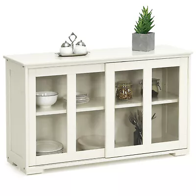 Storage Cabinet Sideboard Buffet Cupboard Glass Sliding Door Pantry Kitchen New • $139.99