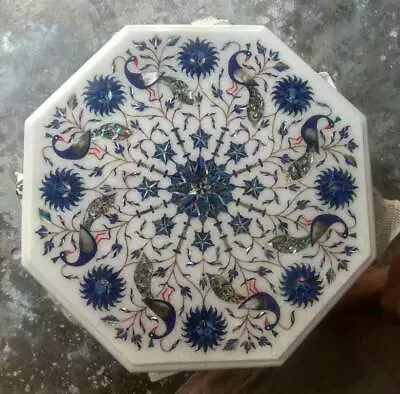 24  Peacock Marble Table Top Inlay Pietra Dura Art Coffee Malachite Decor Lapis • $785