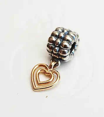 Genuine Pandora Two Tone Charm  Heart To Heart  Clip - 790987 - Retired • £93.63