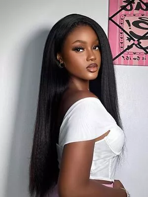 Afro Black Straight Long Yaki Lace Front Wigs Women Christmas Party Synthetic US • $33.24