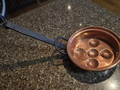 Vintage Long Forged Iron Handled Copper 5 Egg Poacher • $45