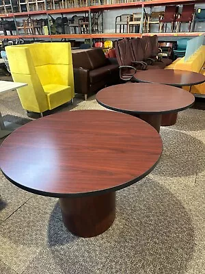 42  Round Table W/ Drum Base In Mahogany Laminate Finish By HON • $225