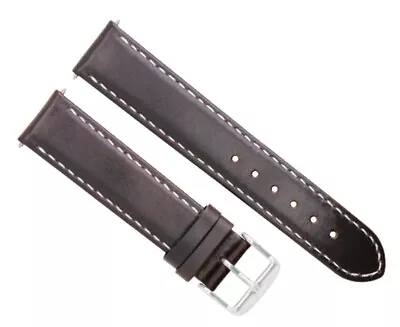 22mm Smooth Leather Strap Band For Montblanc Timewalker Watch Brown White Stitch • $27.95