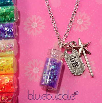 Funky Fairy Dust Wish Bottle Necklace Cute Star Wand Bff Best Friends Girls Gift • £7