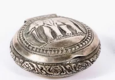 Vintage Sterling Silver - Elephant Ornate Repousse Pill Box Excellent Condition • $49.99