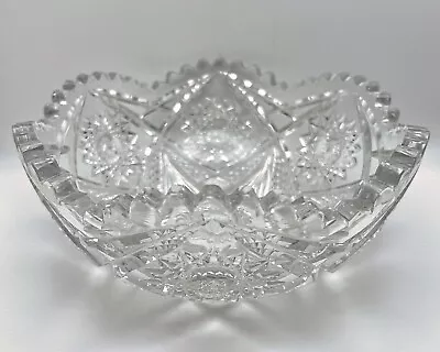 Vintage Cut Crystal Clear Glass Bowl 8x8x3.5 Heavy Thick Scalloped Edges Elegant • $15