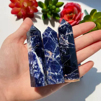 Sodalite Crystal Point Tower Healing Quartz Energy Obelisk Blue Natural • $12.99