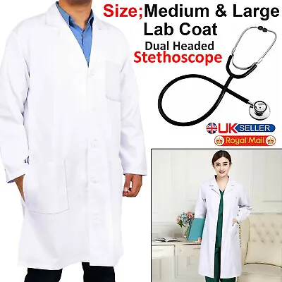 £5.99 • Buy Unisex White Doctors Coat Medical Lab Industry Nursing Coat And Stethoscope UK