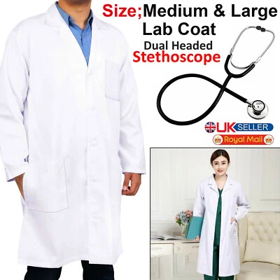 £5.99 • Buy Unisex White Doctors Coat Medical Lab Industry Nursing Coat And Stethoscope UK