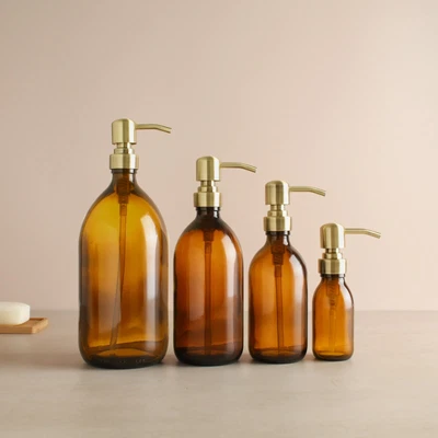 £4.99 • Buy Amber Glass Bottle With Gold Dispenser Pump For Hand Soap/Shower Gel/Shampoo