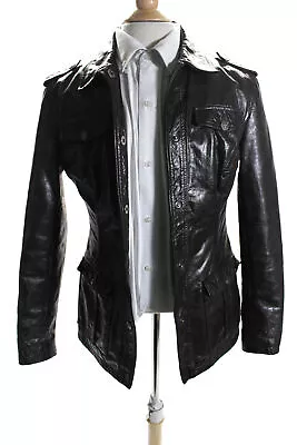 Versace Jeans Couture Mens Leather Darted Collared Buttoned Jacket Brown Size M • $233.99