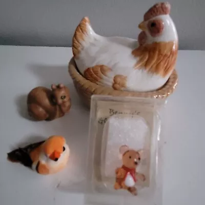 Vtg 1968 Glass Mini Bear 80s Enesco Small Ceramic Nesting Hen SNAIL Bird • $10.99