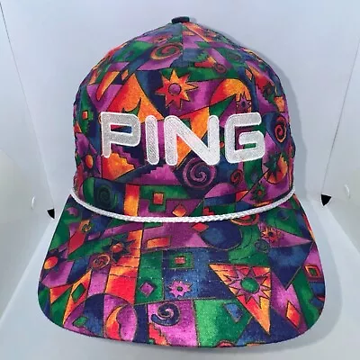 Vintage PING Golf Retro 80's Strapback Rope Hat Cap Arcade Print Made In USA • $100