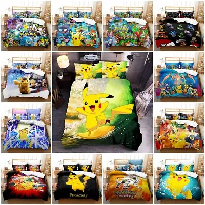 $33.99 • Buy Pikachu Pokemon Doona Duvet Cover Pillowcase AU Single Double  Queen Bedding Set