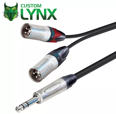 Custom Lynx Neutrik Insert Cable. Splitter Y Lead. Pro TRS Jack To 2 X Male XLR • £20.75