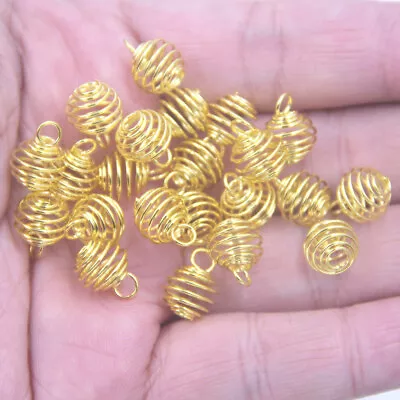 50Pcs Pendants Beads Spiral Cages Spring Alloy Gold Plated Jewelry DIY Findings • $4.93