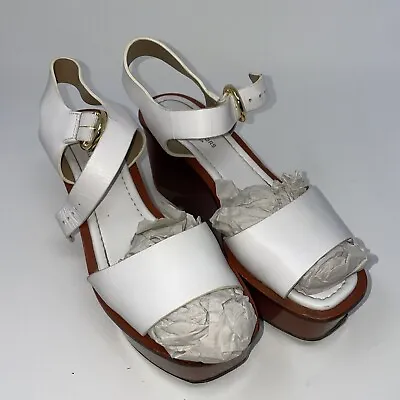 Michael Kors Abbott Stacked Platform Wedge Sandals Light Cream Size 5.5 Leather • $28.74